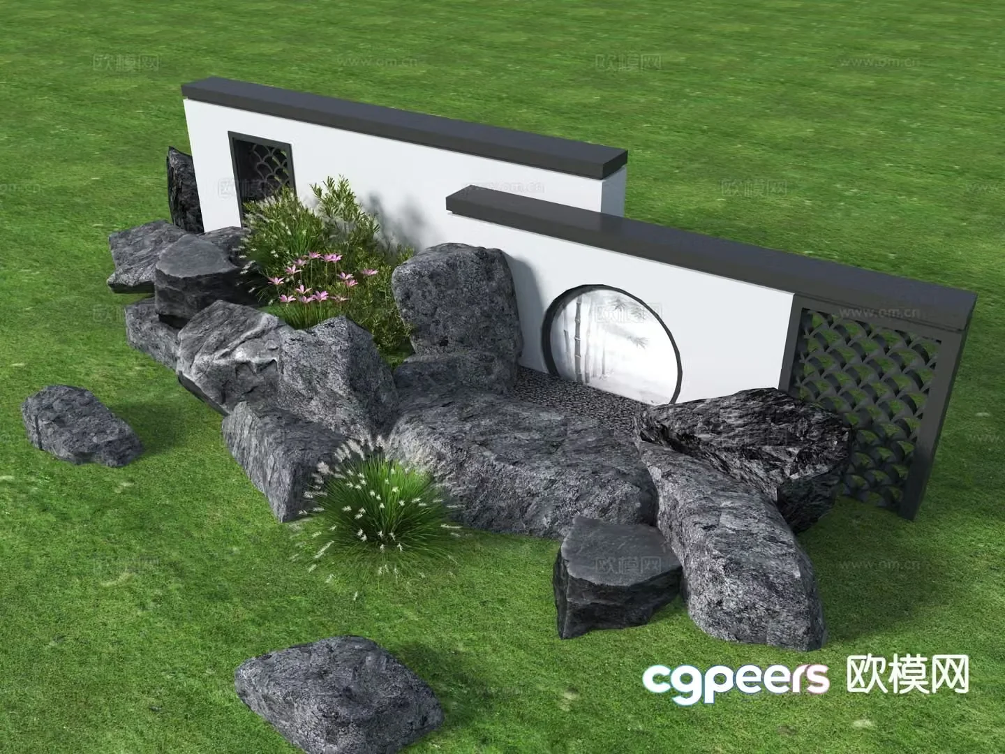 New Chinese style courtyard landscape courtyard stone courtyard landscape wall 3d model
