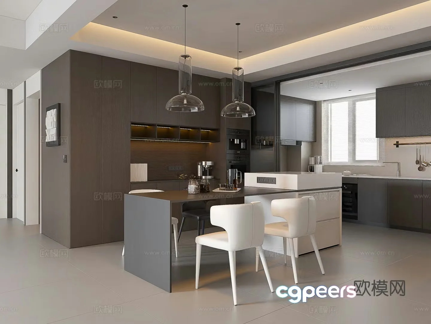 Italian restaurant Modern restaurant Minimalist restaurant Italian kitchen Italian dining table and chairs Chandelier Island 3d model