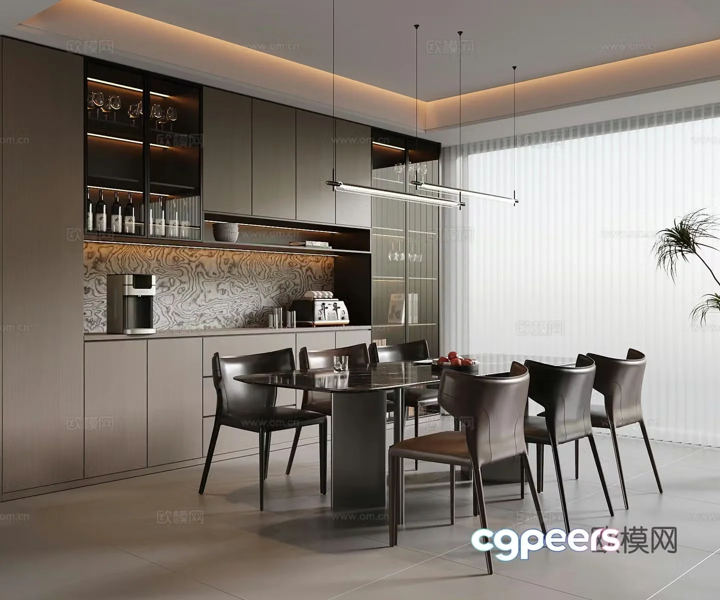 Modern Italian restaurant dining table and chair wine cabinet 3d model