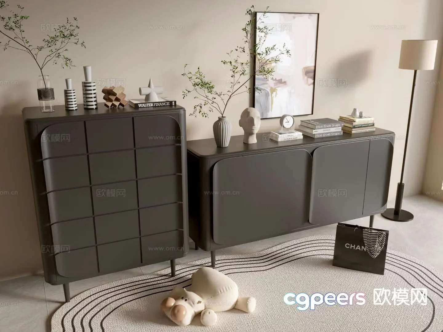 Modern black cabinet entrance cabinet 3d model