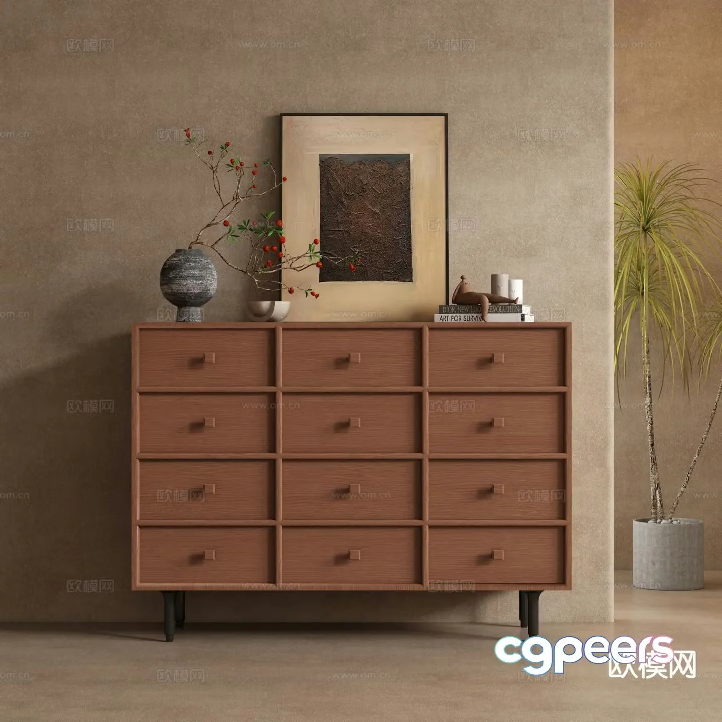Medieval style side cabinet entrance cabinet chest of drawers 3D model