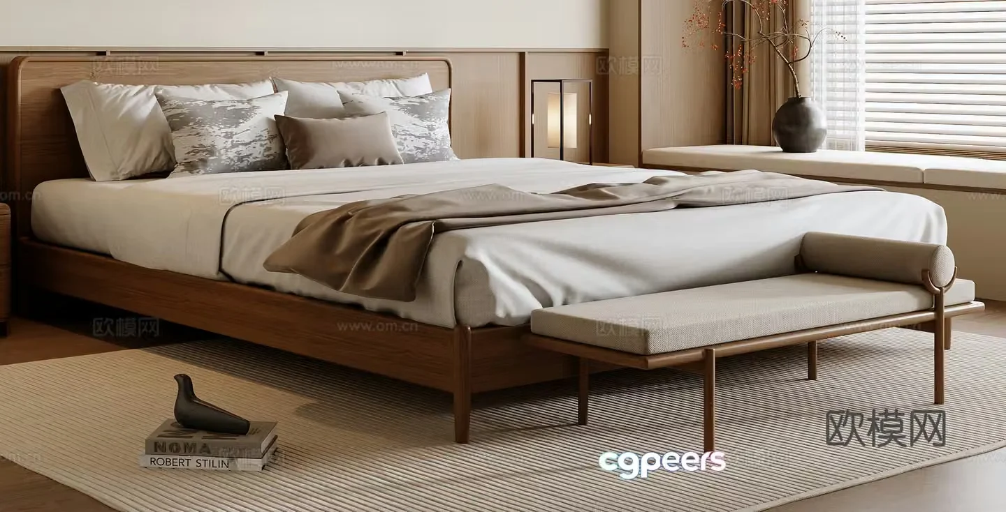New Chinese style double bed 3d model