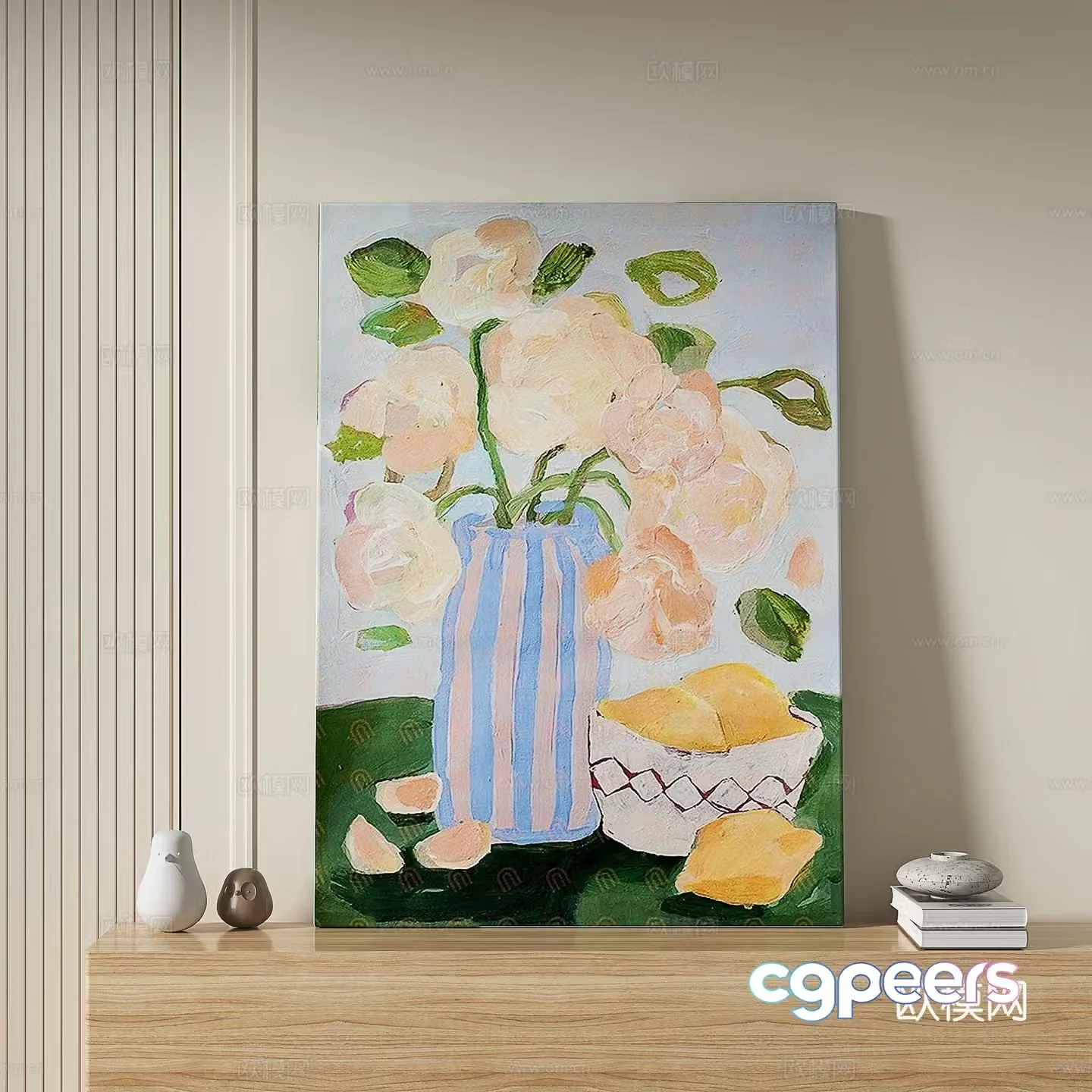 Modern simple abstract retro oil painting decorative painting 3d model