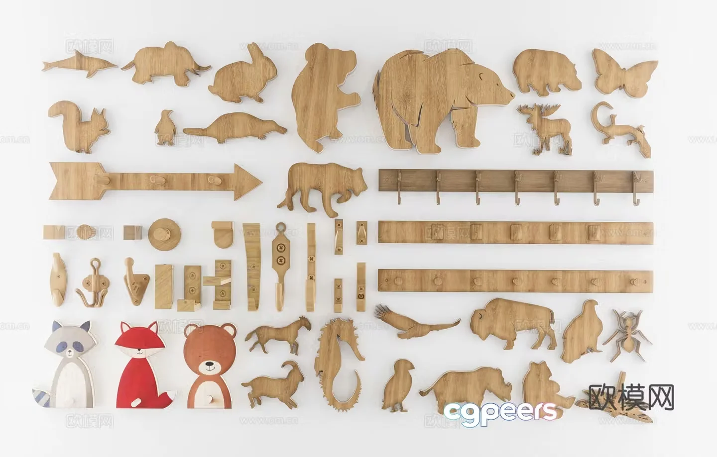 Modern children’s cartoon hook animal clothes hook solid wood clothes hook clothes hook hook hook hook hook 3d model