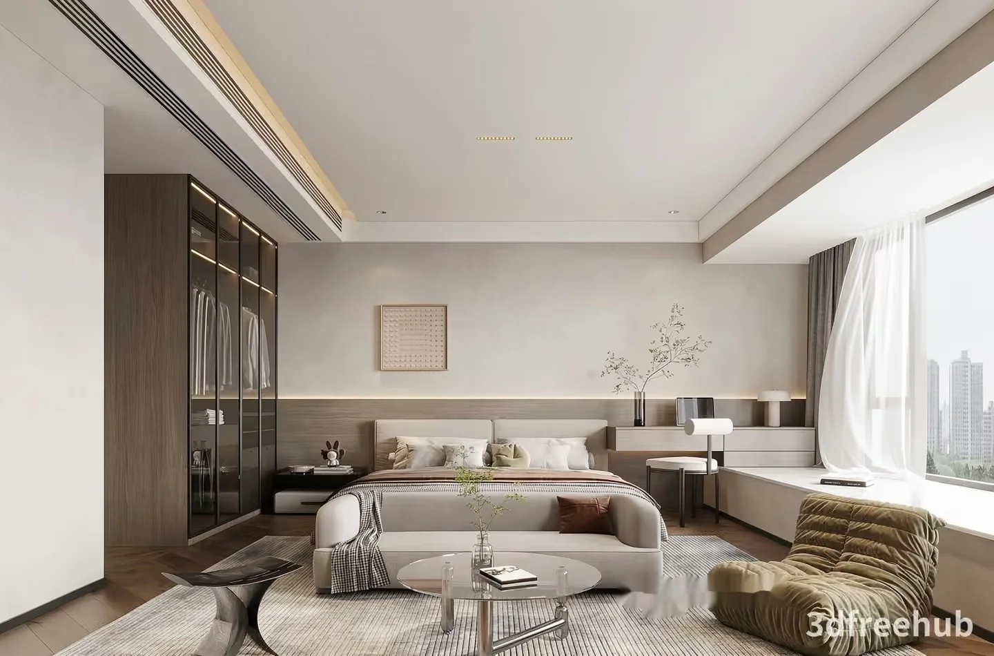 Modern Minimalist Bedroom 3D Model – 19865 – VRAY Render