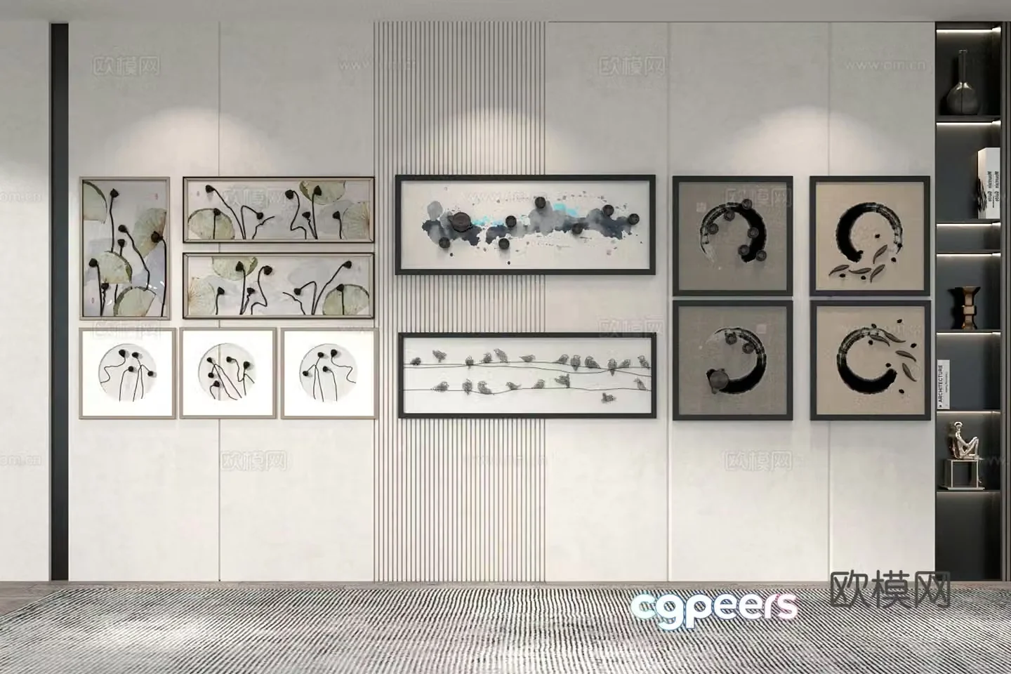 New Chinese style wall hanging artwork combination 3D model