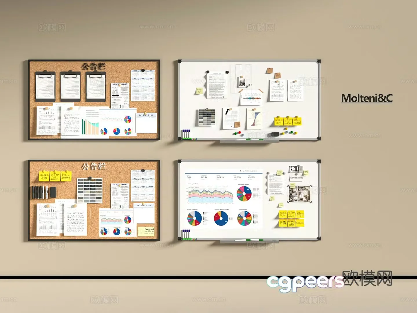 Modern office whiteboard 3d model