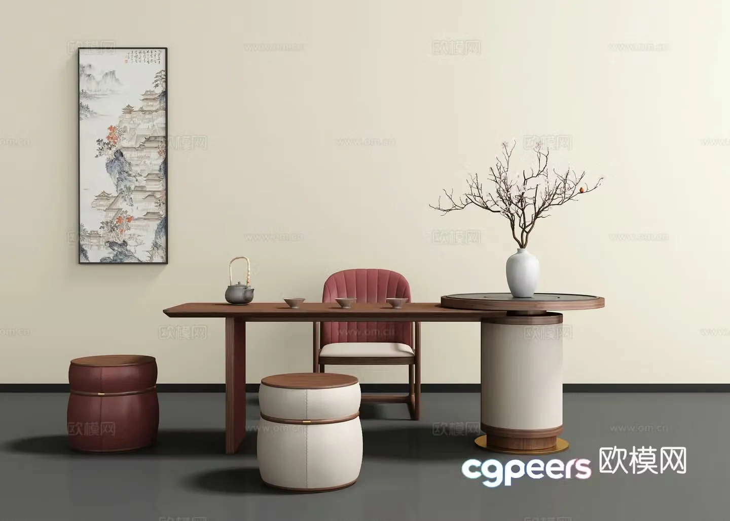 New Chinese style tea table and chair 3D model