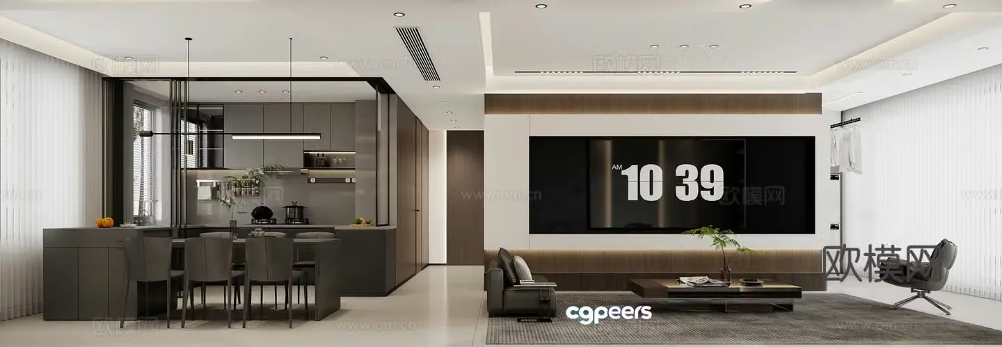 Modern black white and gray living room 3d model