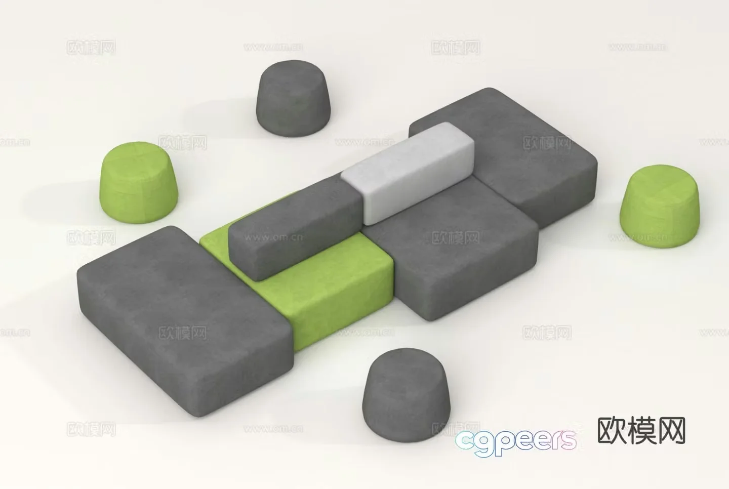 Combination sofa sofa stool multi-person sofa 3D model