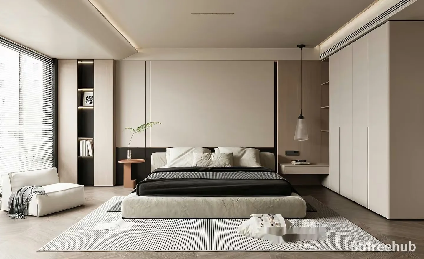 Modern Minimalist Bedroom 3D Model – 20194 – VRAY Render