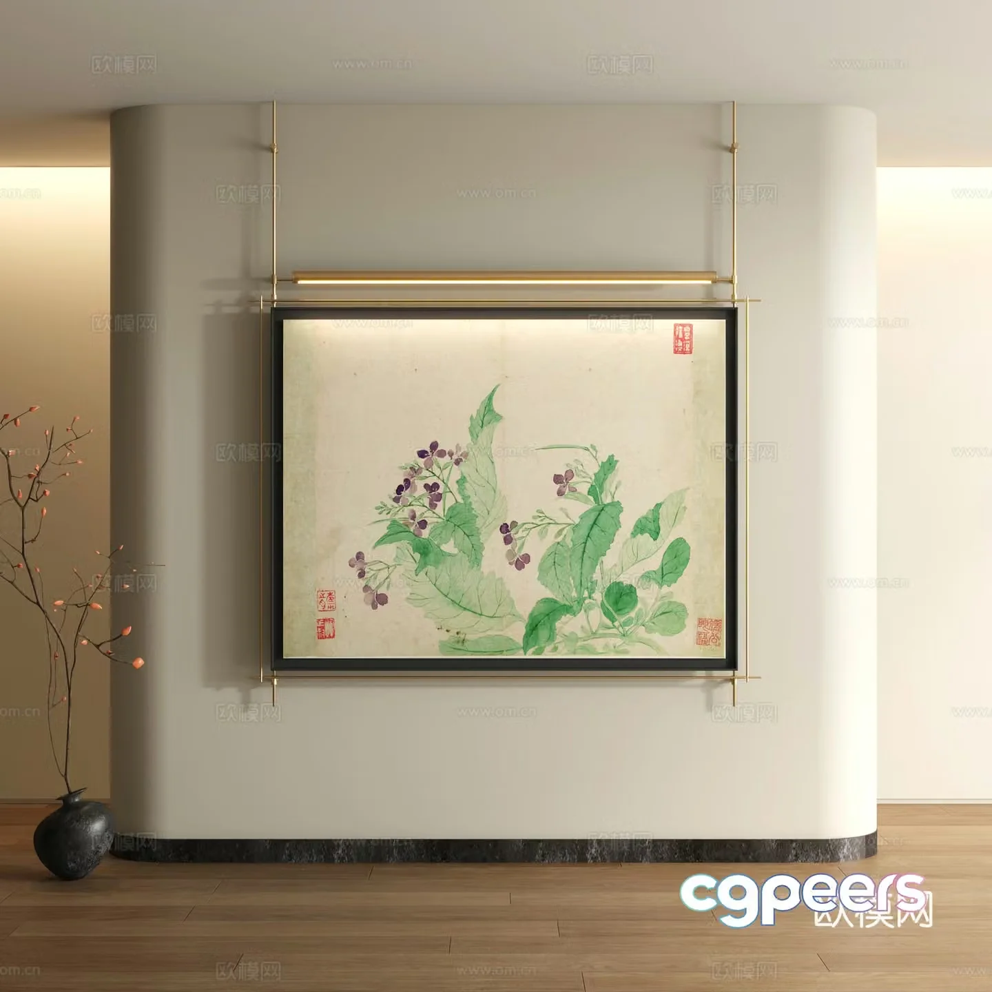 Song style decorative painting New Chinese style landscape painting 3D model