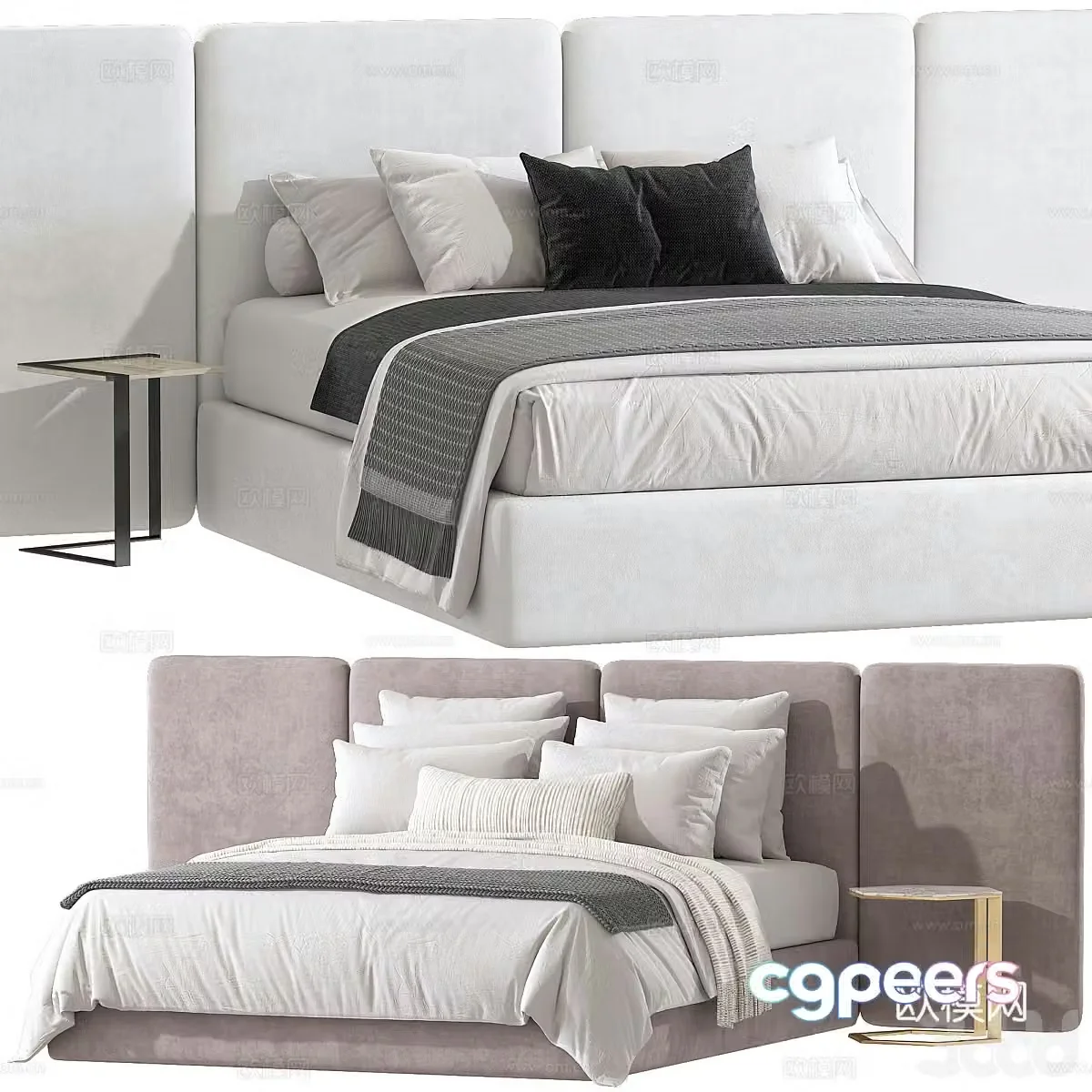 New Chinese style fabric double bed 3D model