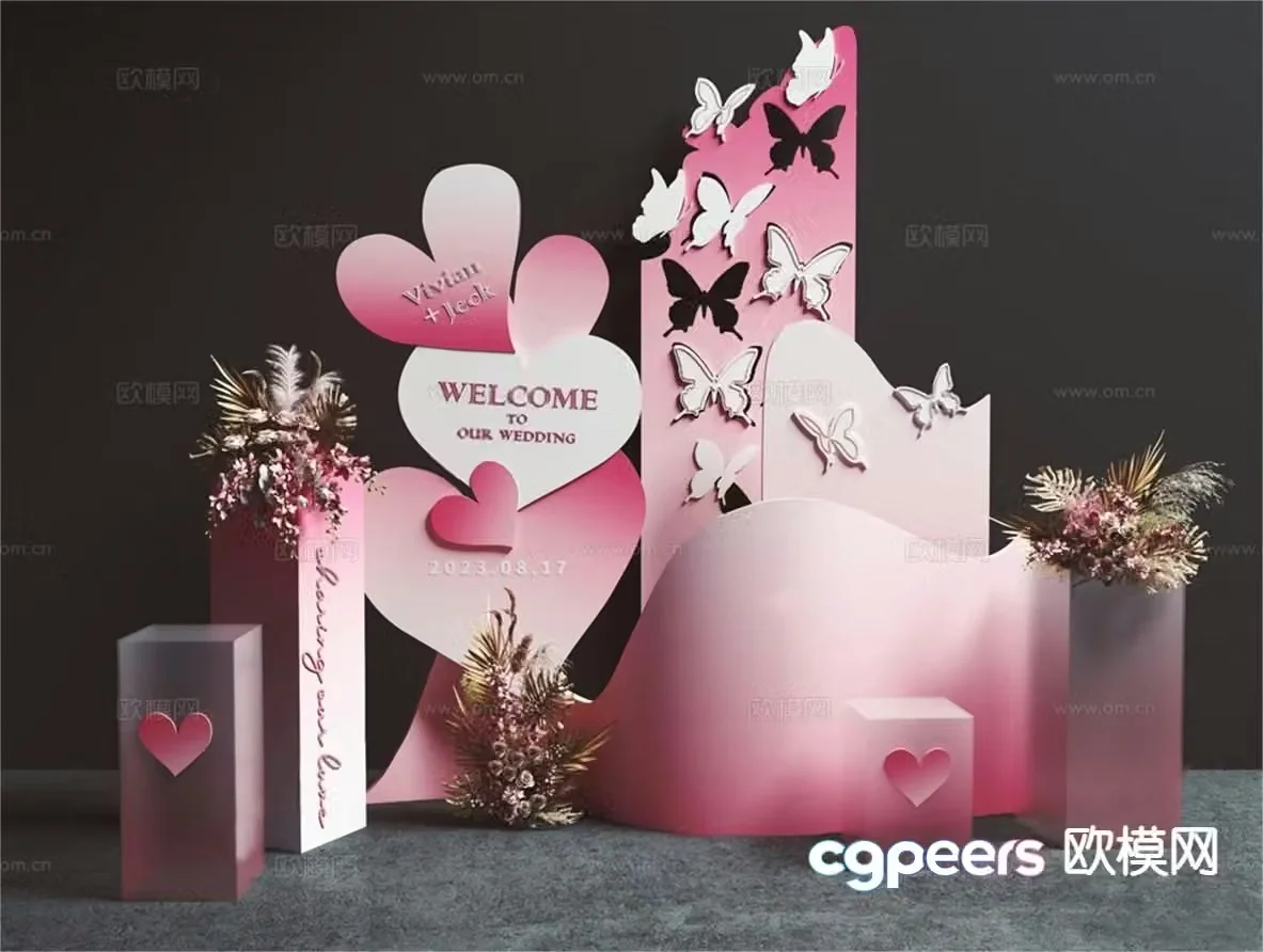 Modern wedding presentation photo and photo background wall 3D model