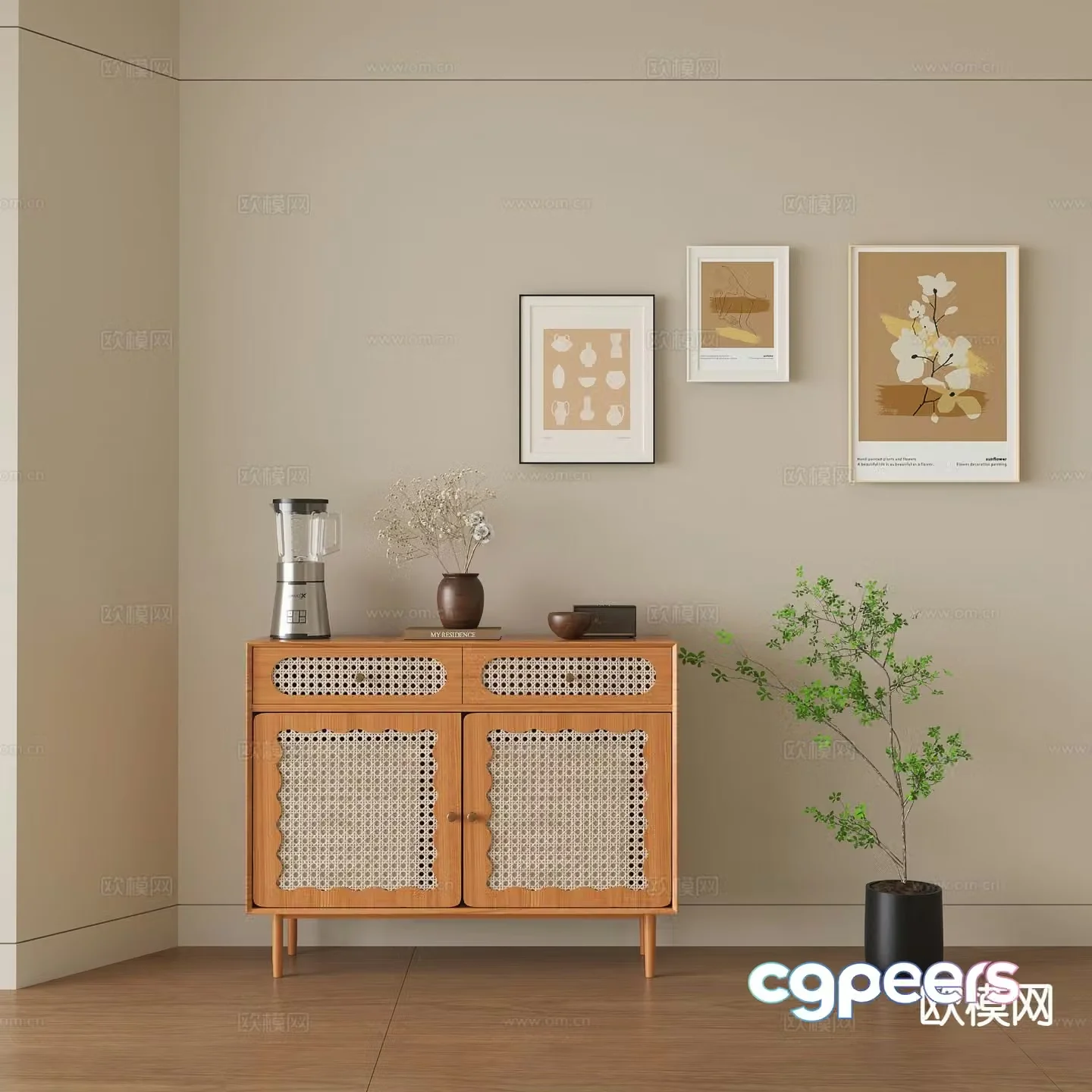 Medieval style entrance cabinet and side cabinet 3D model