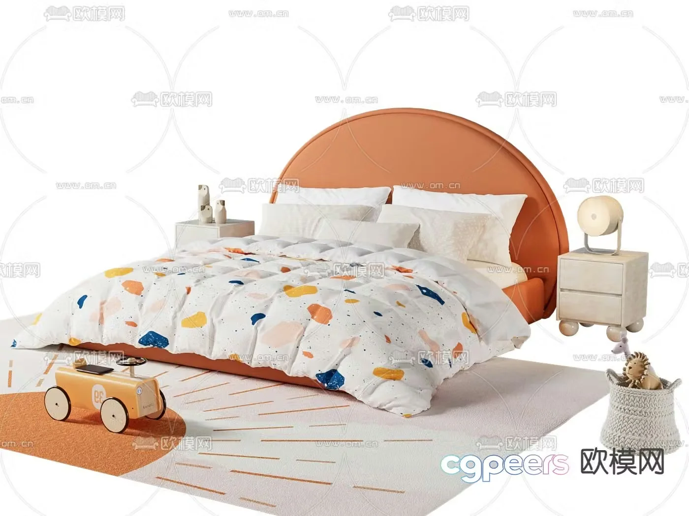Nordic children’s bed double bed 3d model