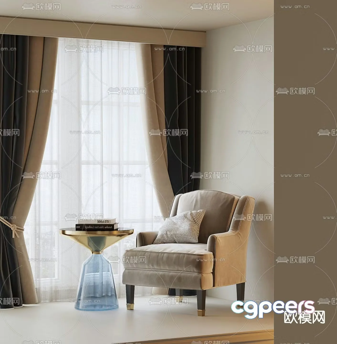 American single sofa leisure sofa 3d model