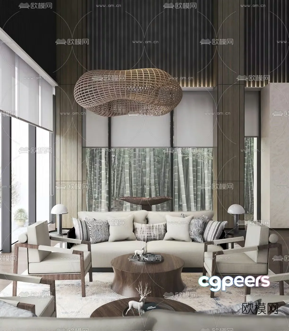 Mingde Design New Chinese Fabric Sofa Set 3D Model