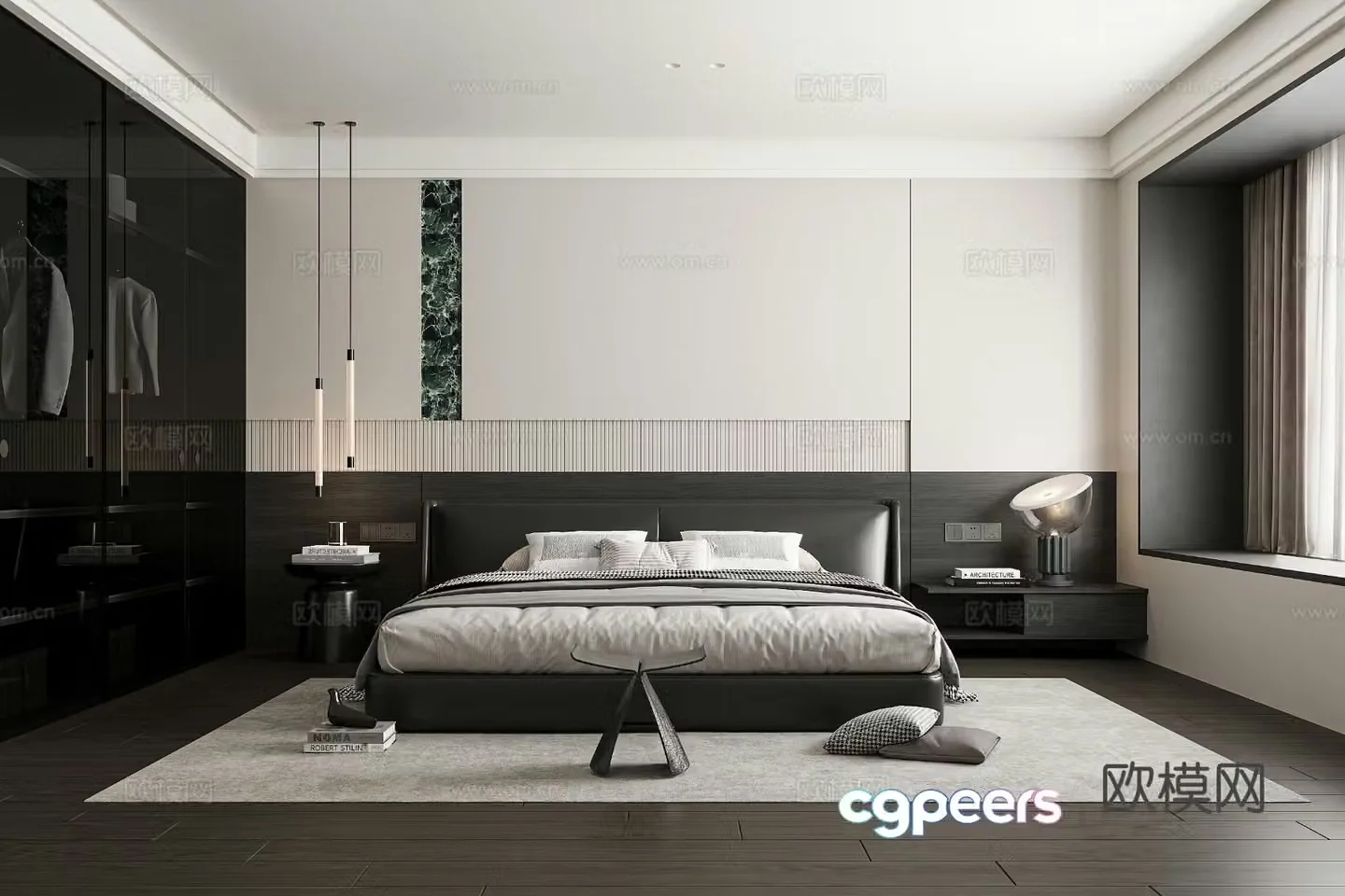 Modern bedroom premium gray bedroom black and white gray bedroom 3d model