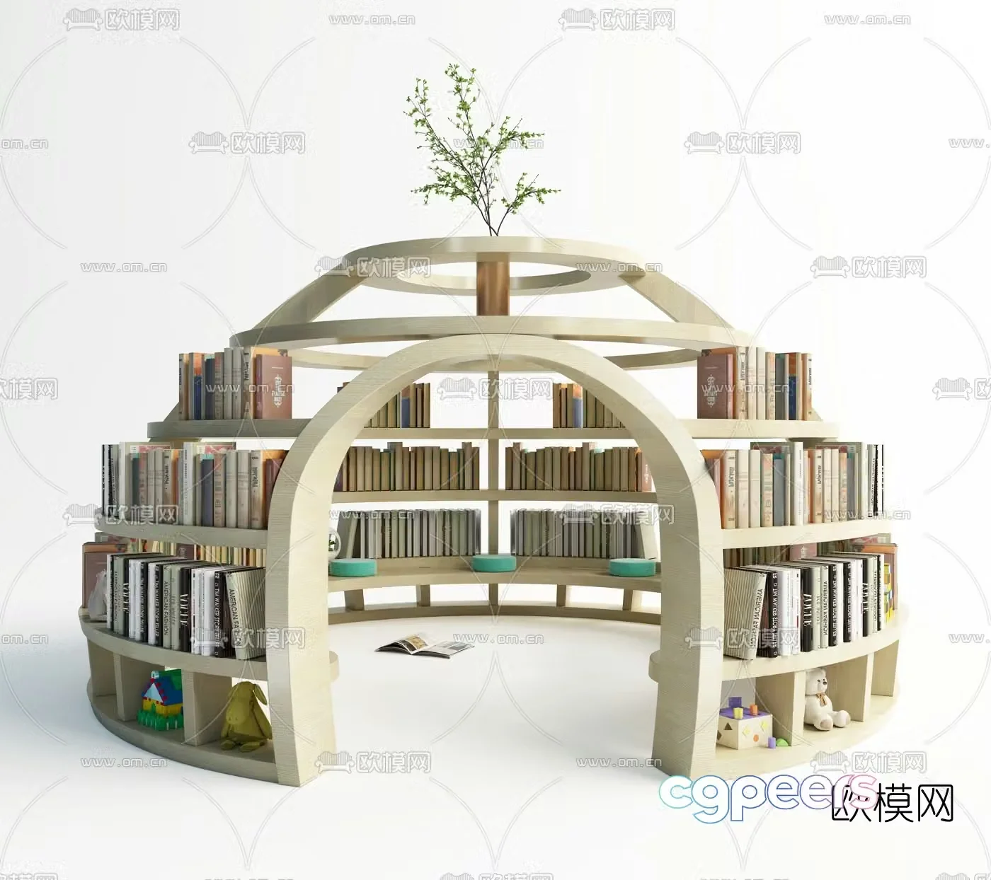 Modern children’s reading area bookshelf 3d model