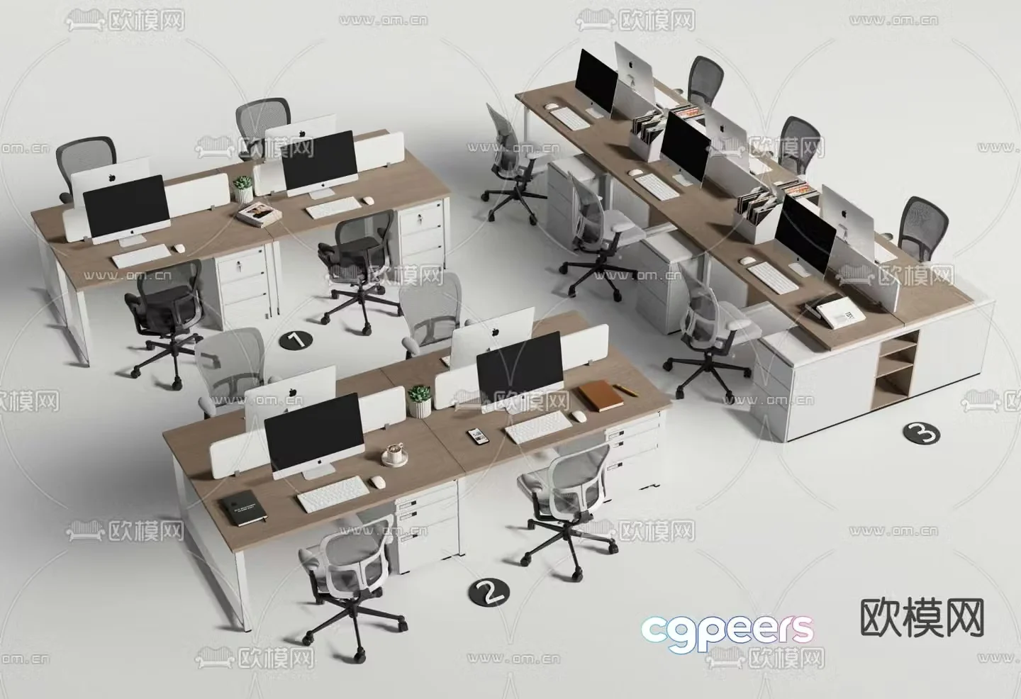 Office desk and chair work station 3d model