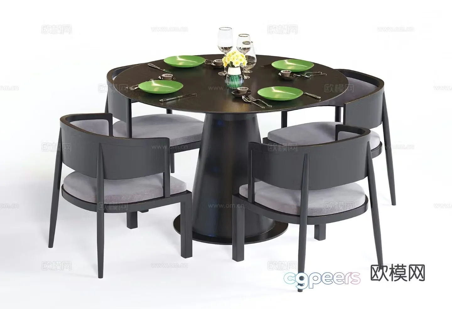 Modern dining table and chairs round dining table 3d model
