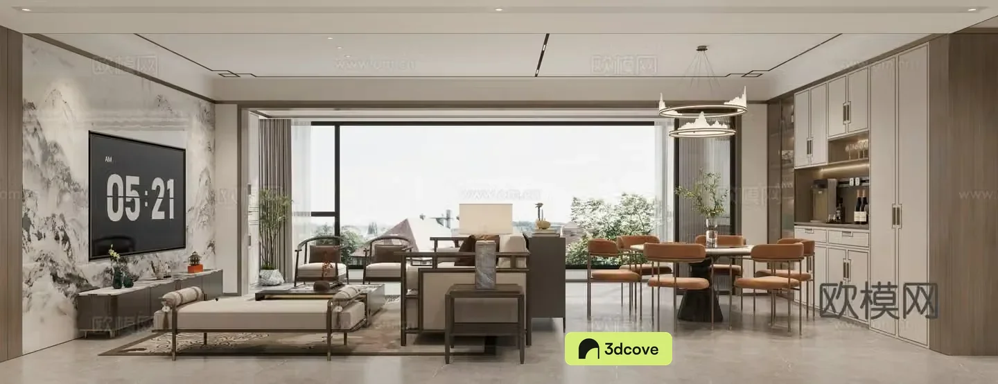 New Chinese style living and dining room