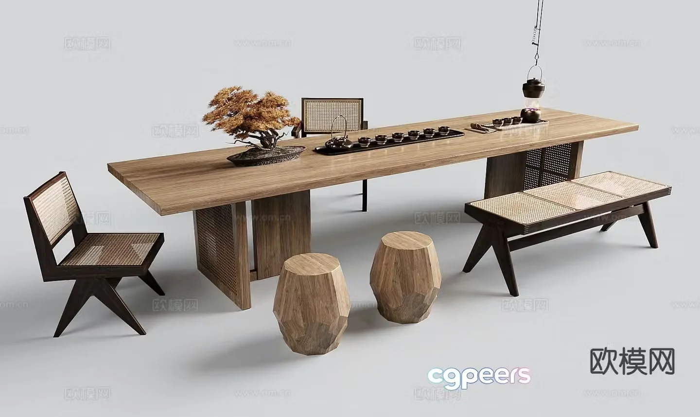 New Chinese tea table and chairs 3d model