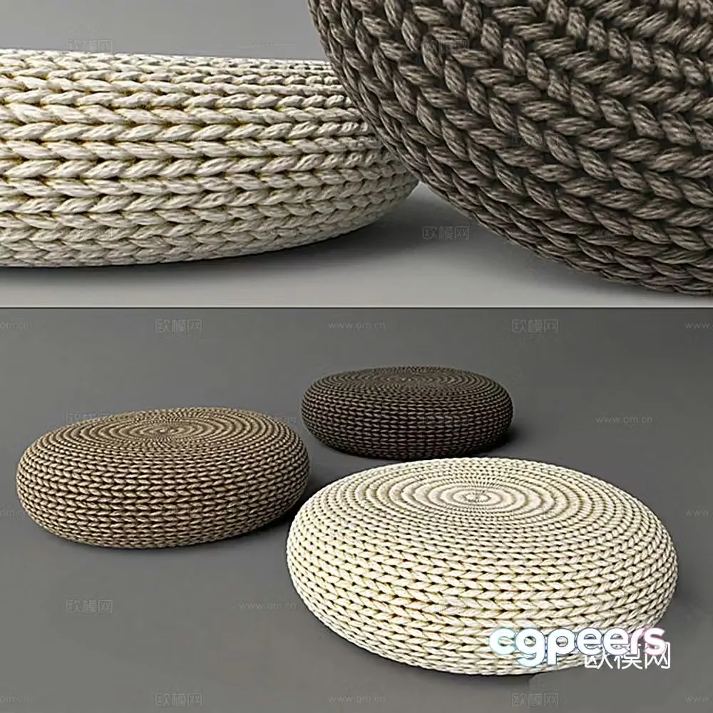 New Chinese style rattan futon leisure cushion 3D model