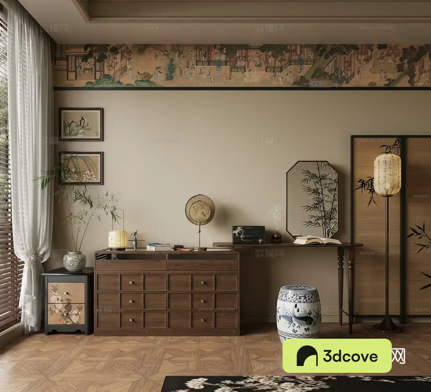 New Chinese dressing table screen new Chinese lamp new Chinese hanging painting Song style aesthetic dressing table