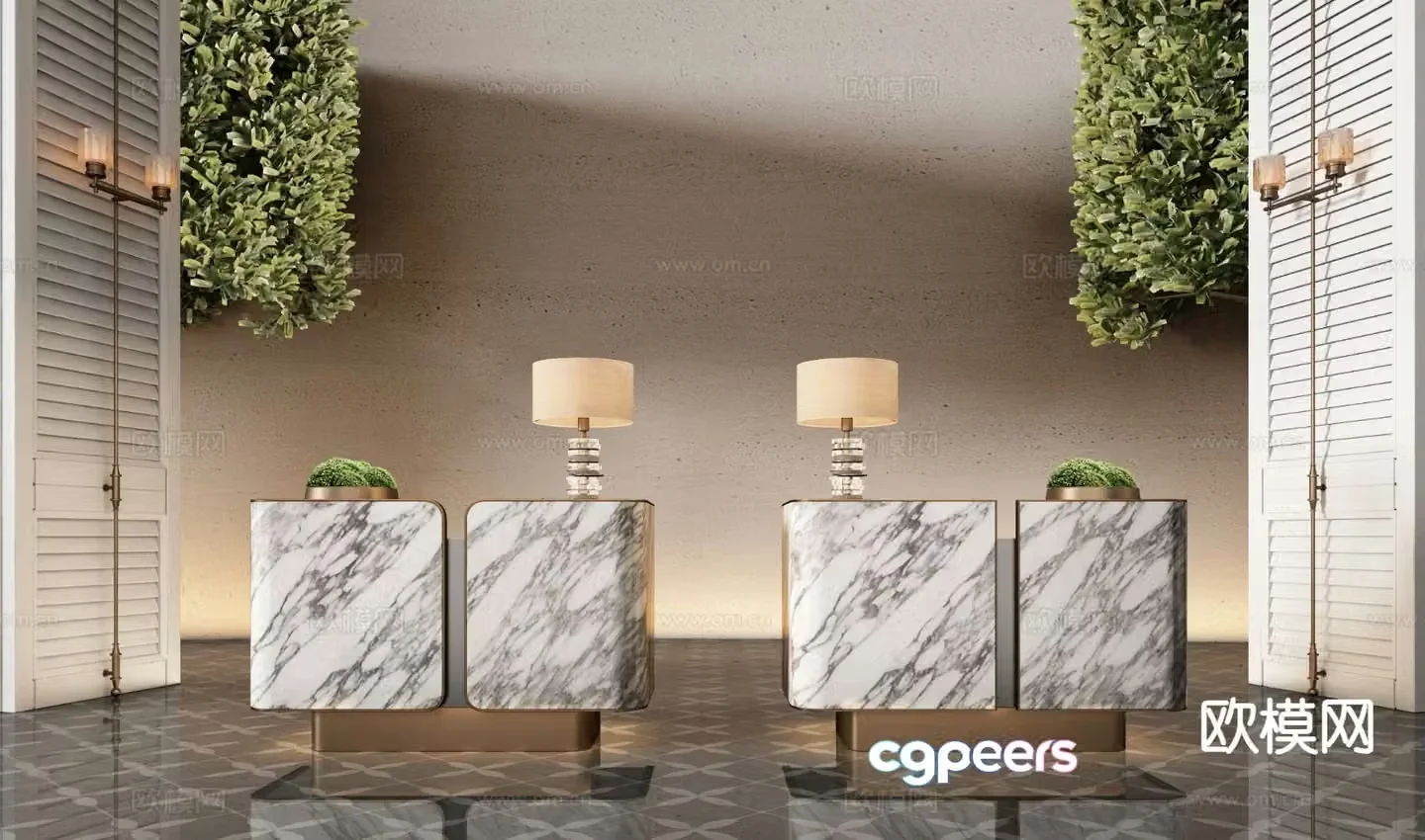 Light luxury end view terrace lobby reception desk 3D model