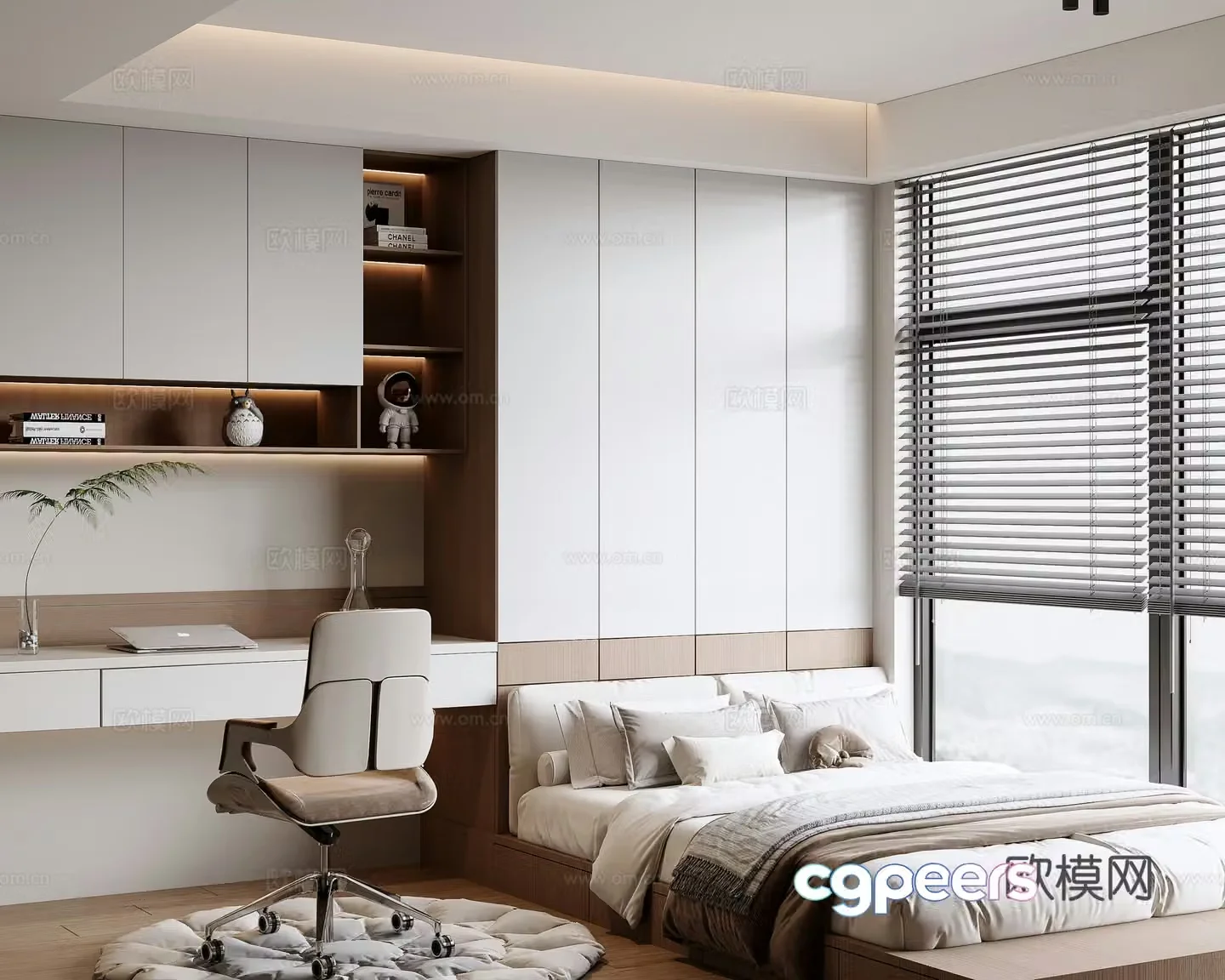 Modern tatami bedroom single chair laptop computer bookcase hanging cabinet decorative cabinet 3d model