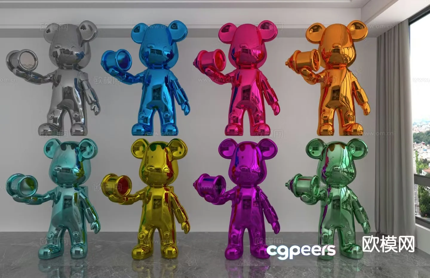 Modern laser violent bear trendy ornament 3D model