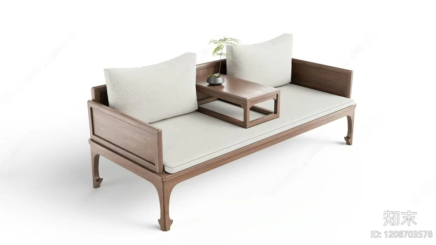 A Wooden Couch With A Table 3D Model – 16715 – VRAY Render