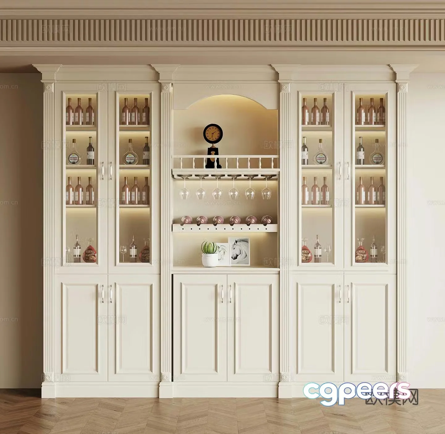 07 French Cream Wind Wine Cabinet 3D Model