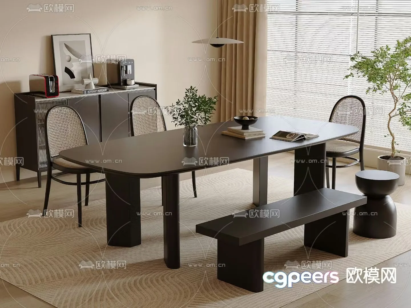 Medieval style dining table and chairs 3d model
