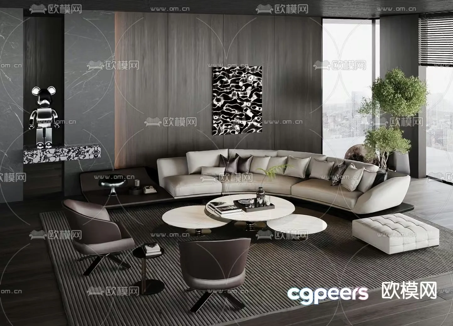 Italian curved sofa modular sofa 3d model