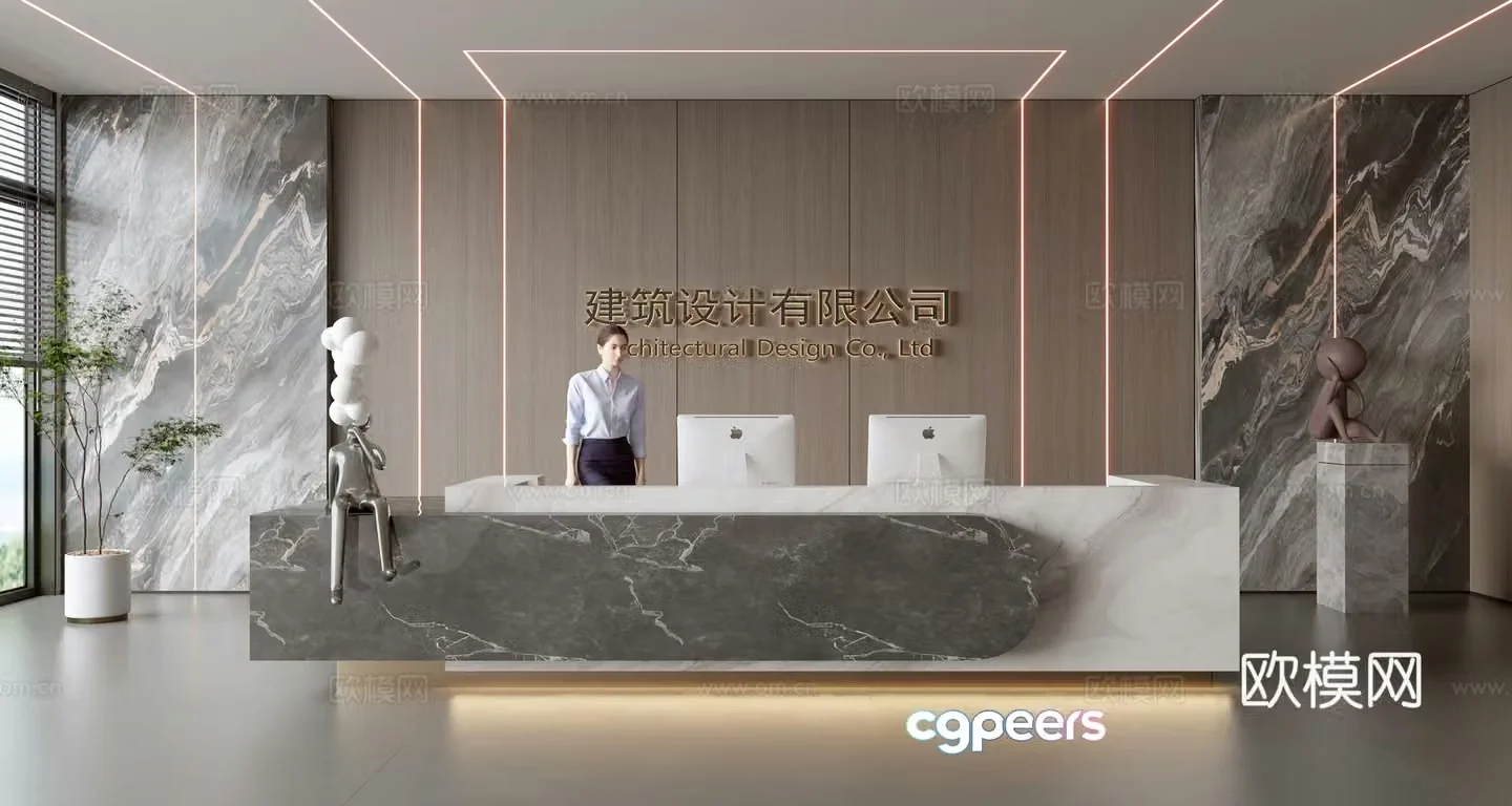 Modern company front desk reception area bar reception desk service desk company front desk background 3D model