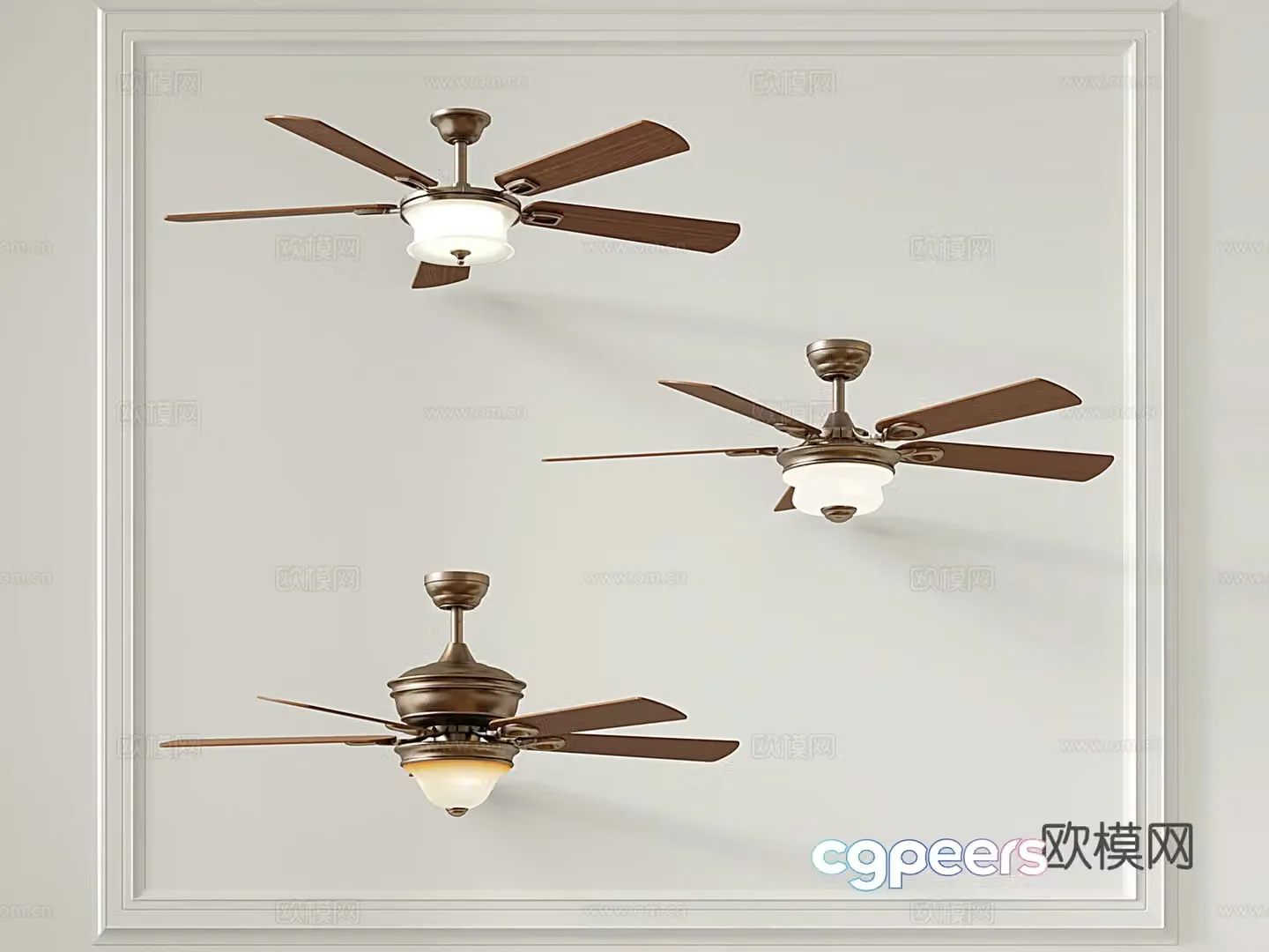 American retro wood leaf electric fan ceiling fan light fan light fan light fan light 3d model