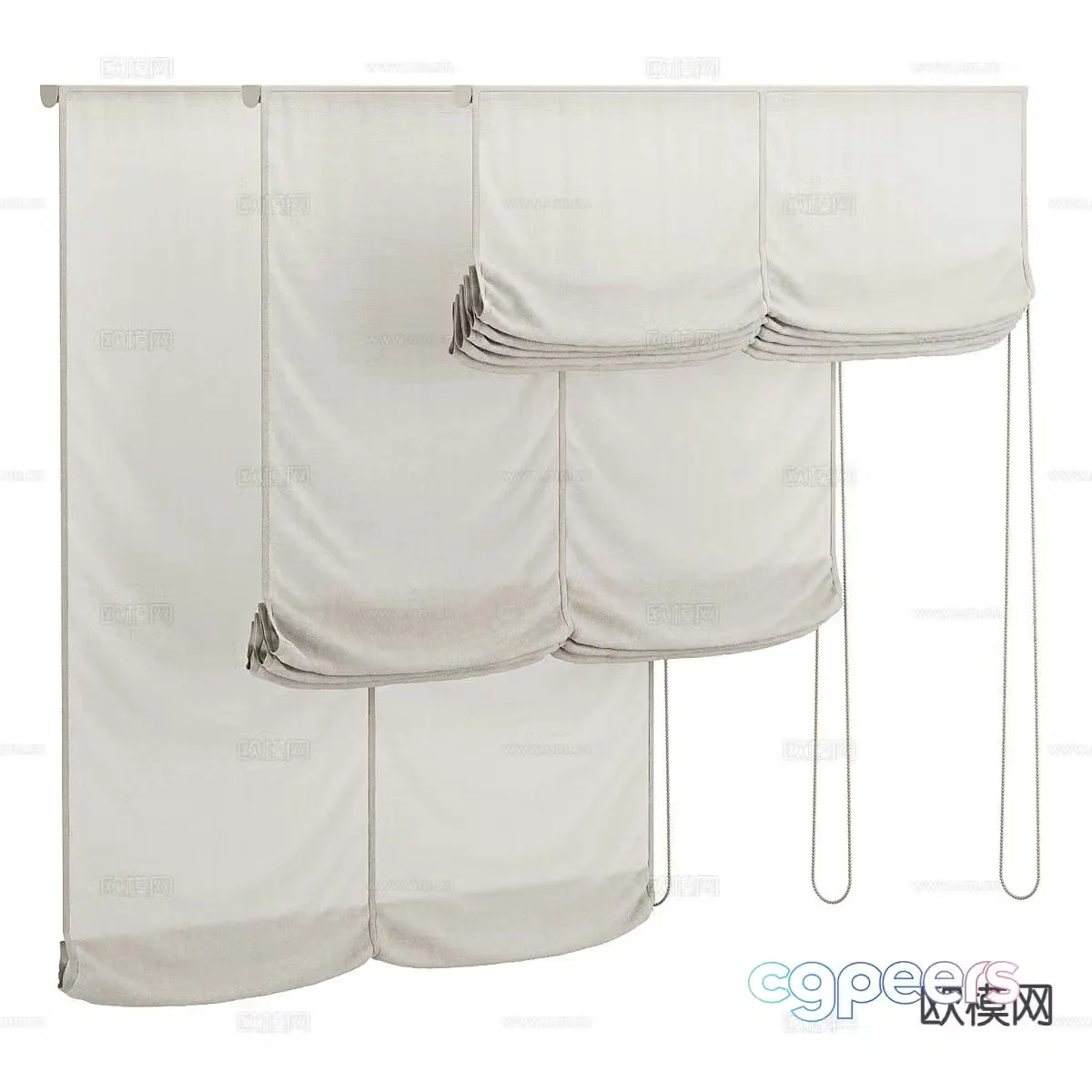 Fabric Curtains Roller Blinds Blackout Curtains 3D Model