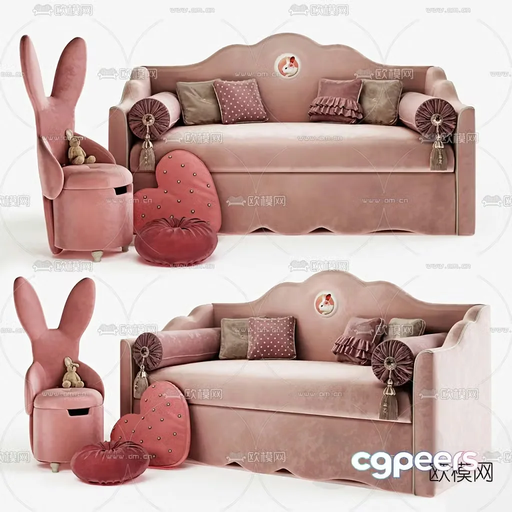 Nordic fabric children’s sofa 3d model