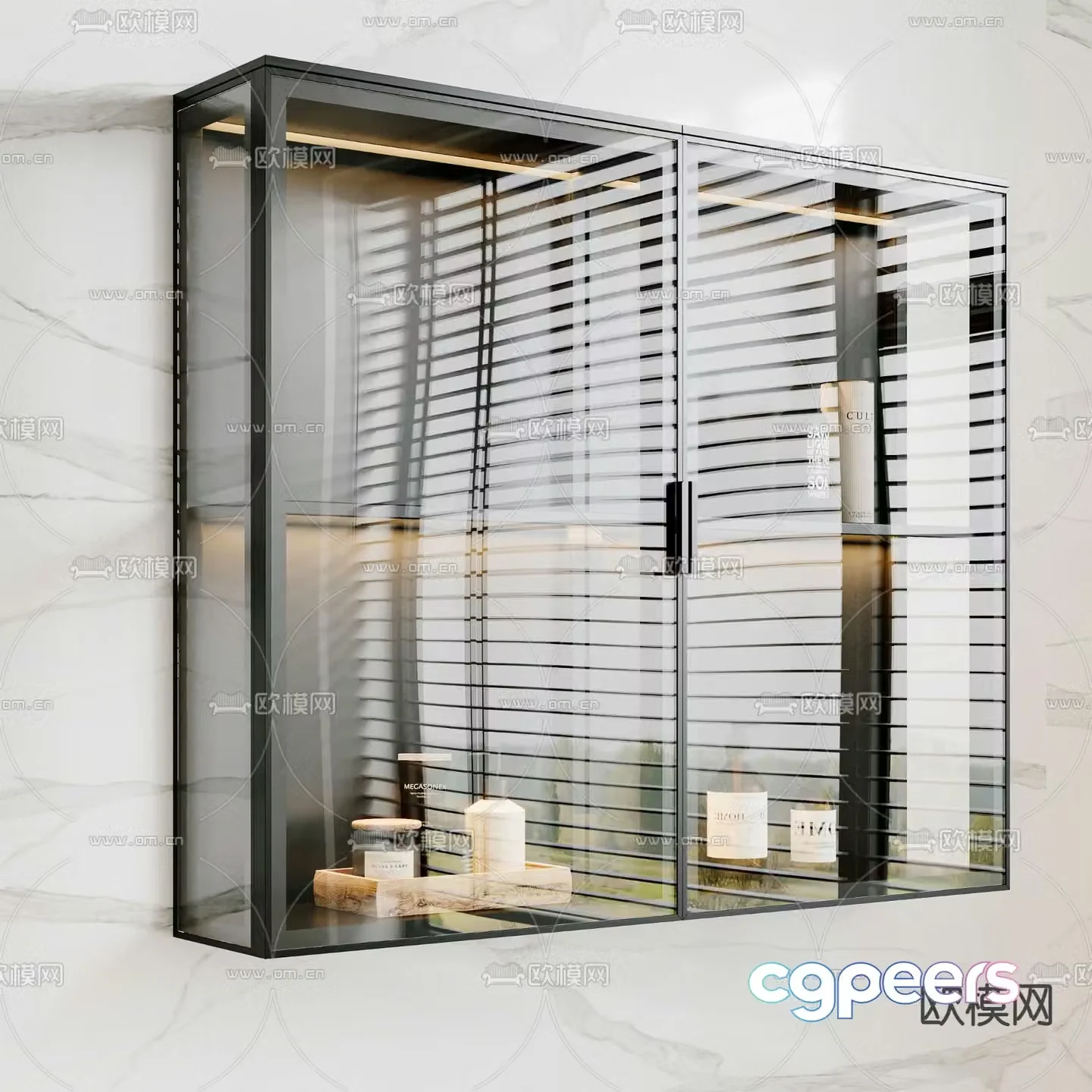 Modern glass wall cabinet decorative cabinet shelf 3d model