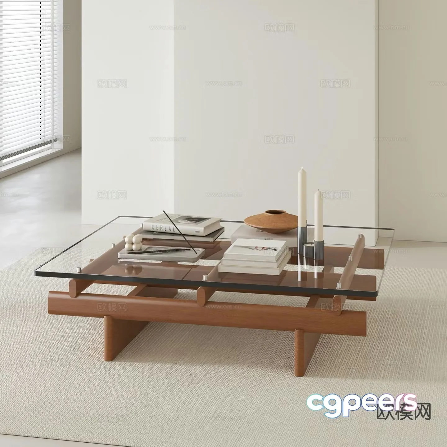 Medieval style solid wood coffee table glass coffee table 3d model