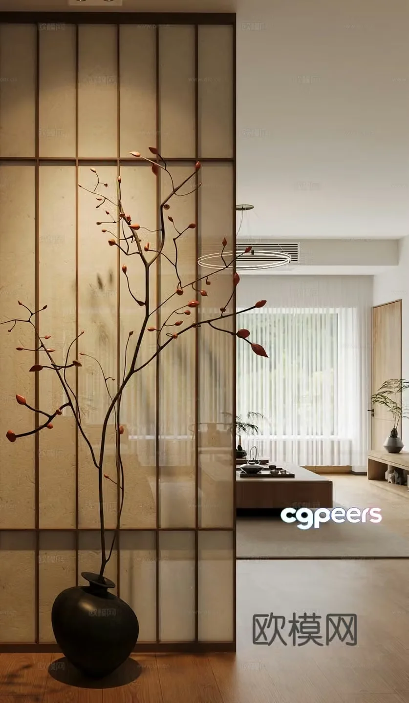New Chinese Song style Zen living room entrance aisle 3D model