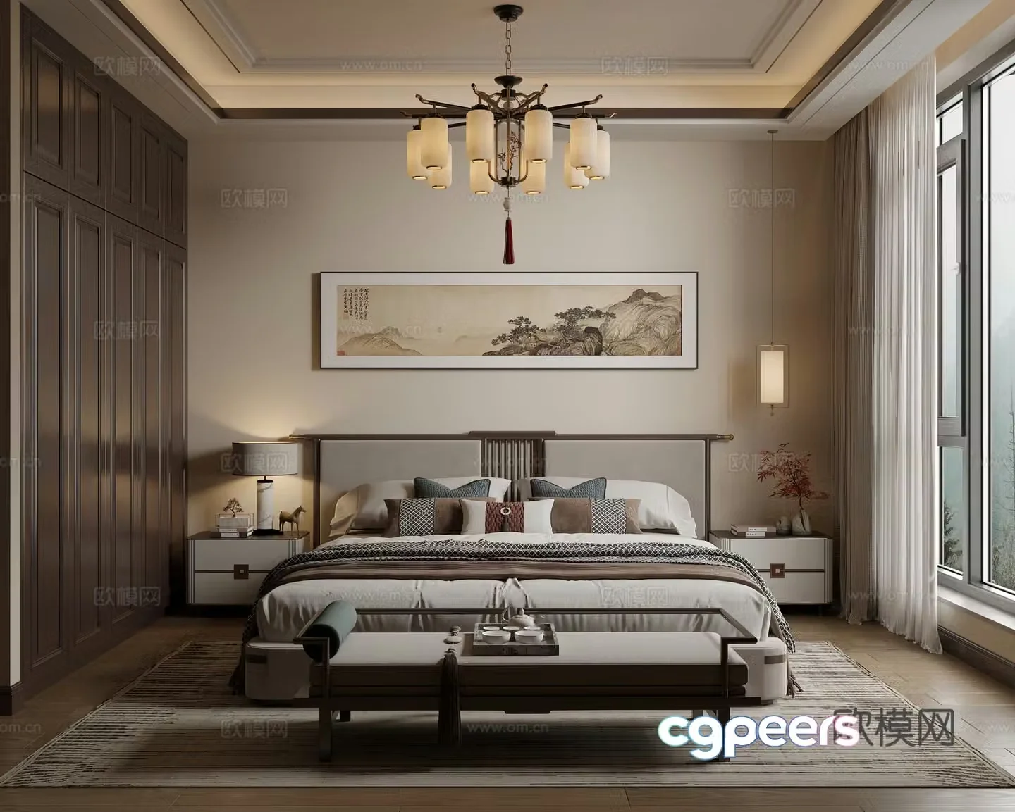 New Chinese bedroom 3D model