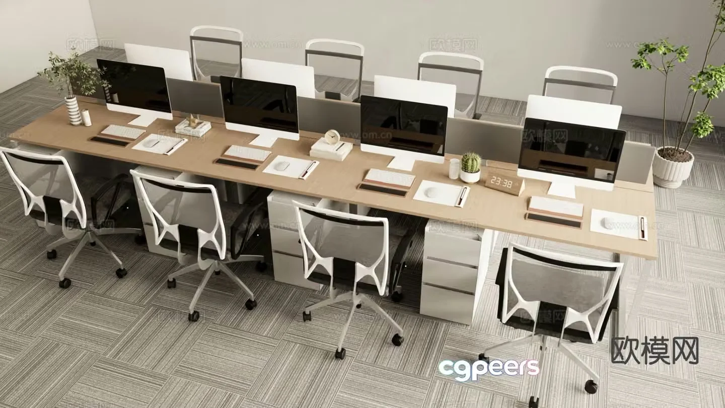 Modern employee workstation card desk 3D model