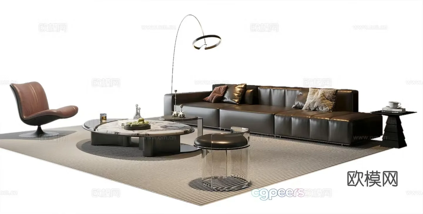 Nowadays simple sofa and coffee table combination leisure chair three-person sofa sofa stool floor lamp 3D model