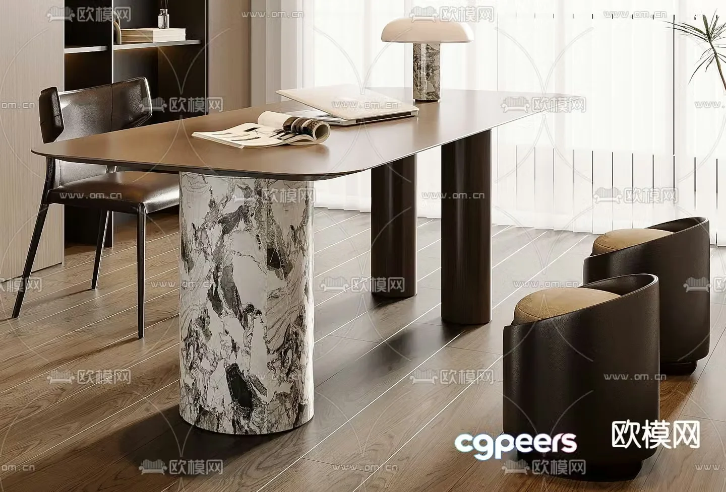 Italian desk chair cabinet 3d model