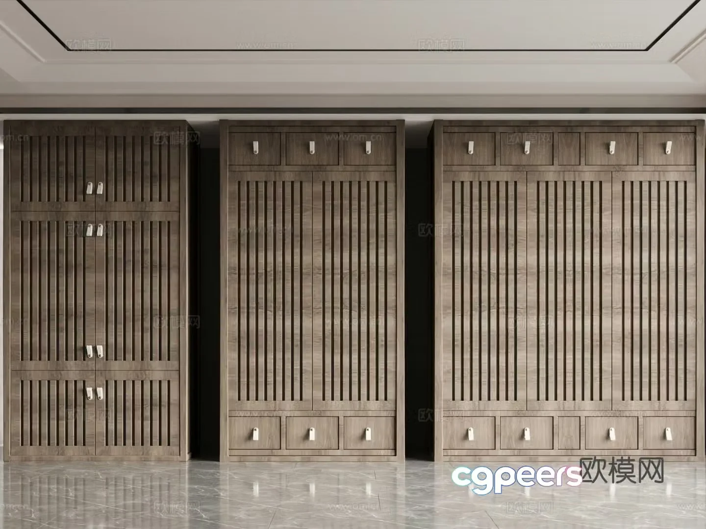 Chinese style new Chinese style wardrobe master bedroom wardrobe finished wardrobe solid wood 3D model