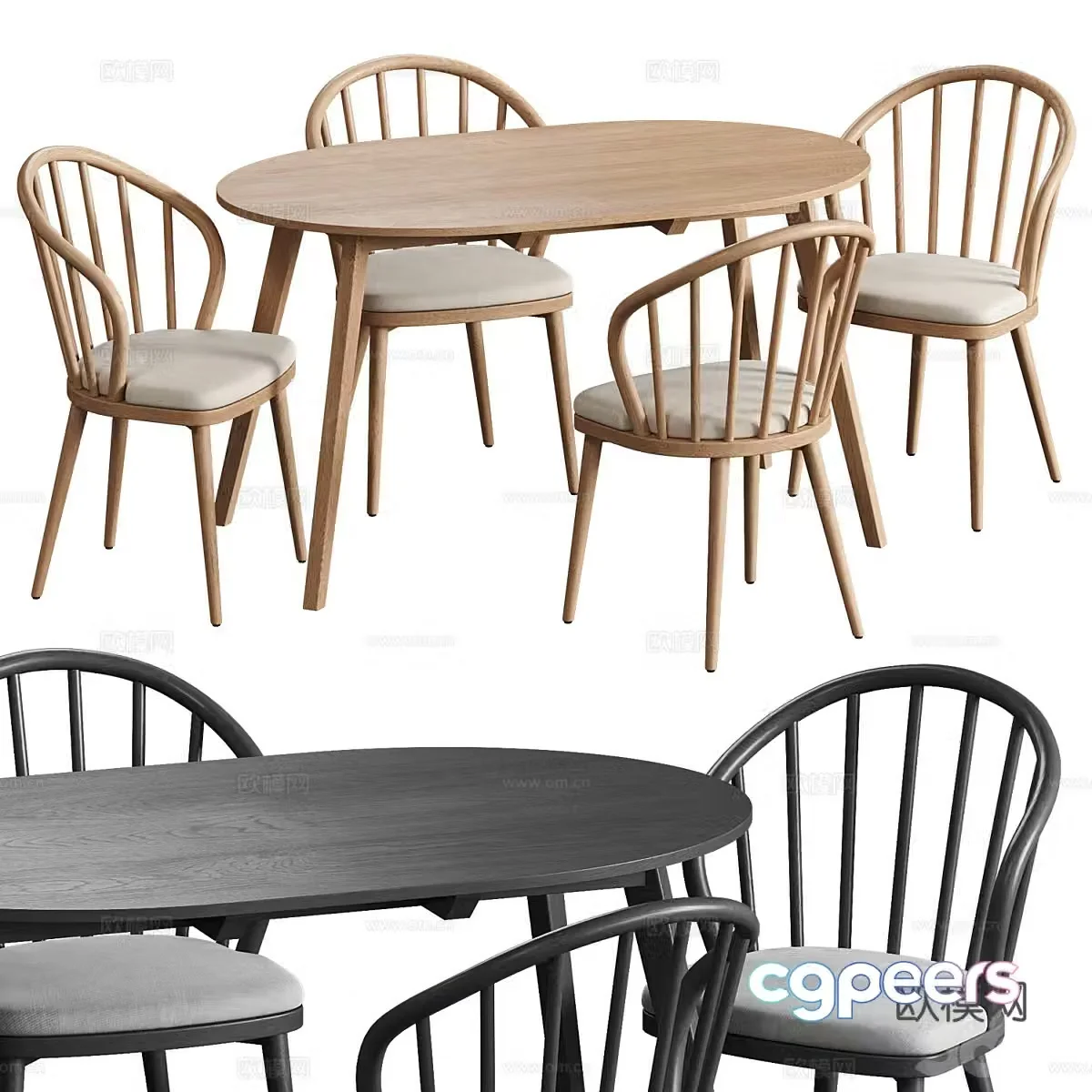 New Chinese Murray Pollard solid wood dining table and chair 3D model